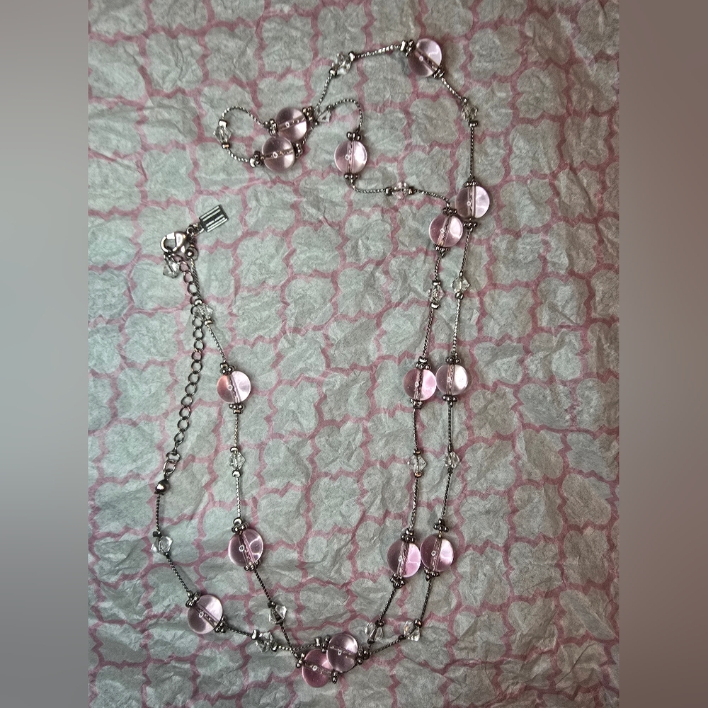 Tommy Hilfiger Pink and Silver Beaded Necklace 17.5"